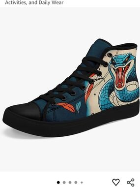 Men's Navy Canvas High-Top Sneakers with Blue Snake Graphic
